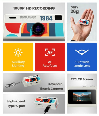 Capture Every Moment with the G6 Thumb Camera: Ultra-Compact 1080P Retro Mini Keychain Camcorder for Students and Kids